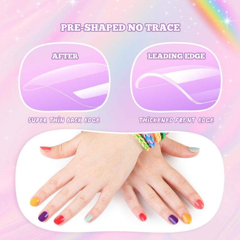 krofaue Kids Fake Nails - Short Oval Clear Nail Tips 240pcs Kids Press On Nails for Little Girls Full Cover Children Fake Nails Decoration 10 Sizes Acrylic Soft Gel Nail Tips (9-12 years old) - Image 5