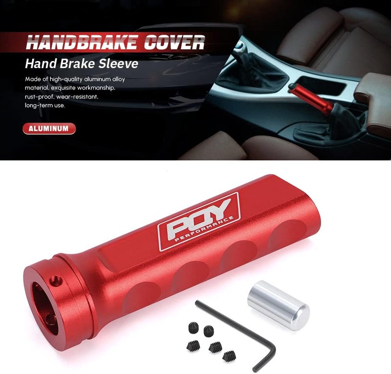 PQY Aluminum Handbrake Cover Hand Brake Sleeve Handle Protector - Universal Red - Image 2