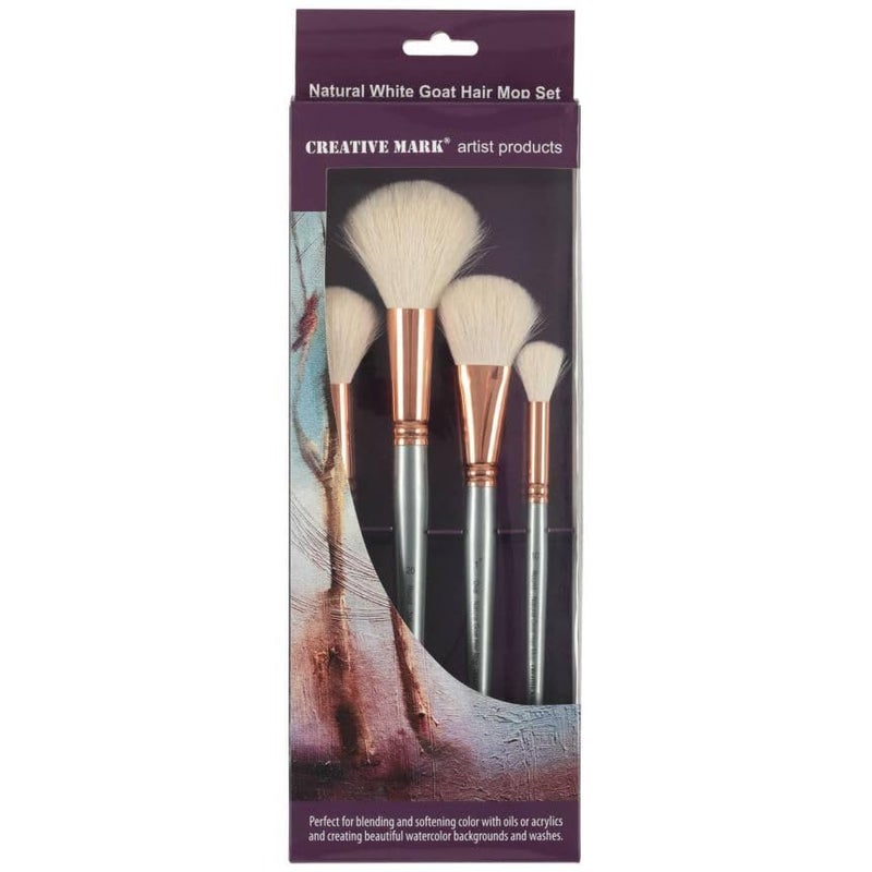 Creative Mark Natural White Goat Hair Mop Brushes Paint Brushes for Acrylic Painting Oil Watercolor and More Set of 4 Assorted