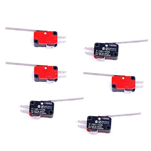 Cylewet 6Pcs V-153-1C25 Micro Limit Switch Long Straight Hinge Lever Arm SPDT Snap Action LOT for Arduino (Pack of 6) CYT1068 - Image 1
