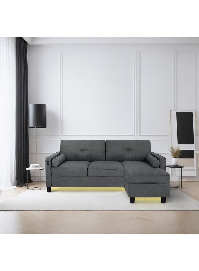 DANUBE HOME Vermax Fabric Corner Sofa Contemporary Loveseat with Soft Upholstery, Modern Design for Cozy Living Room Comfort and Durable Relaxation - Dark Blue  - Image 1
