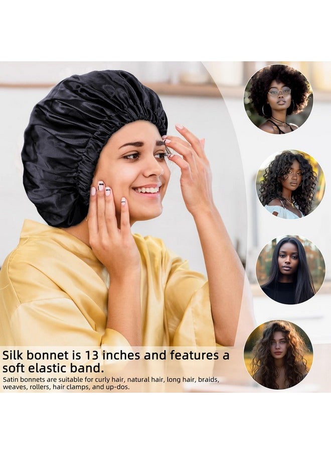 Edoneery - Satin Bonnet Silk Bonnet Hair Bonnet For Sleeping-Slouchy Beanie Hat Satin Sleep Cap For Women'S Natural & Curly Hair(Black) - Image 1