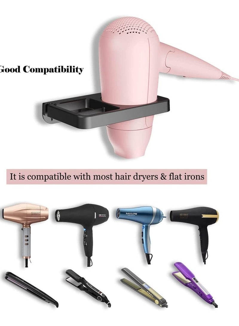 Captaintech Hair Dryer Holder Blow Dryer Holder Compatible with Flat Iron Holder Wall Mount for Hair Tool Storage Organizer Straightener Holder Rack Build in Cable Management Slot (Black) - Image 4
