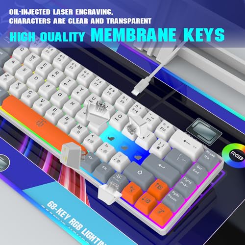Snpurdiri 60% Percent Gaming Keyboard, Ergonomic Compact RGB Backlit Small Gaming Keyboard for Windows, PC, Laptop (68 Keys, White-Grey-Orange) - Image 4
