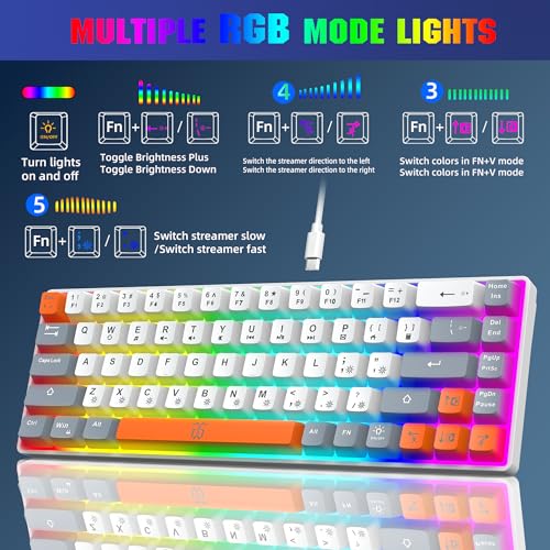 Snpurdiri 60% Percent Gaming Keyboard, Ergonomic Compact RGB Backlit Small Gaming Keyboard for Windows, PC, Laptop (68 Keys, White-Grey-Orange) - Image 5