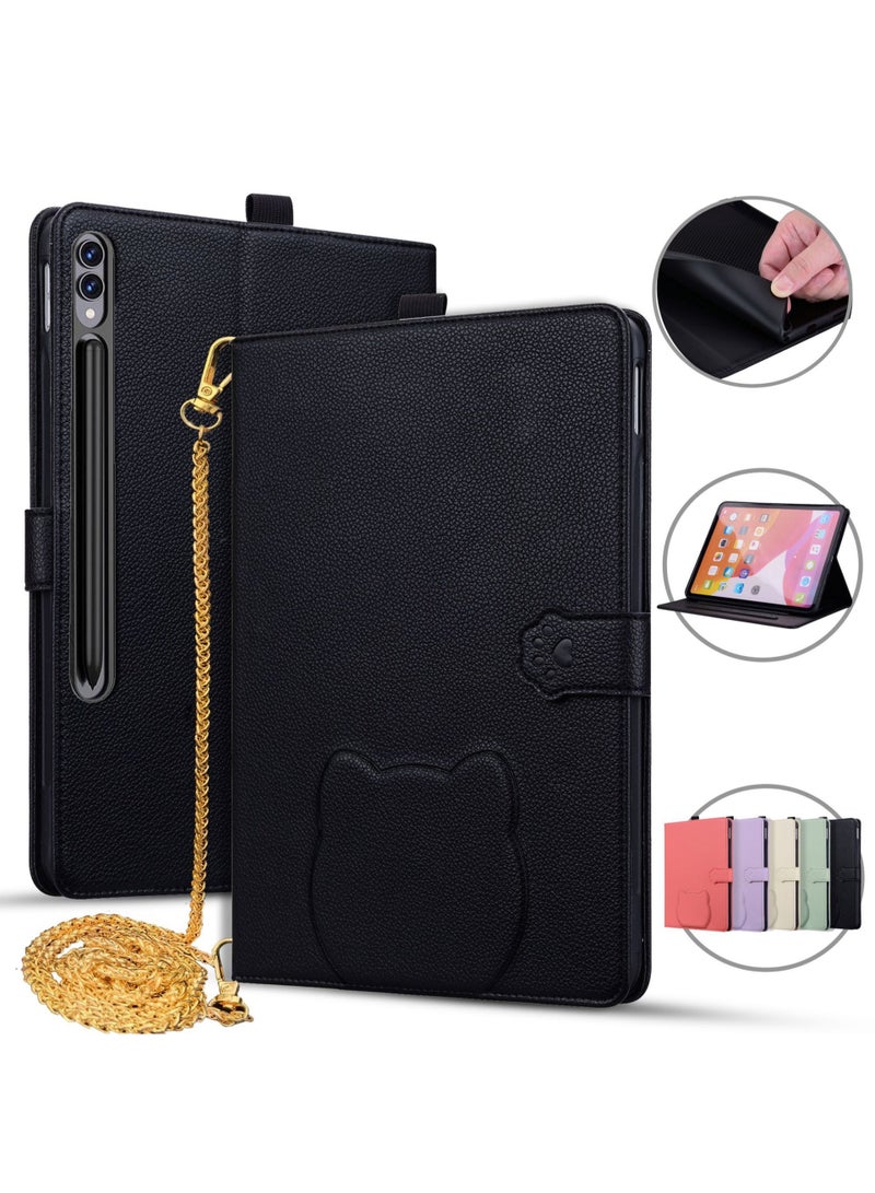 general Compatible with Samsung Tab S11 Ultra 14.6-inch Tablet Case Leather-Feel Cat Stand Card Holder Case with Chain Drop-Proof & Scratch-Resistant Stylish & Practical