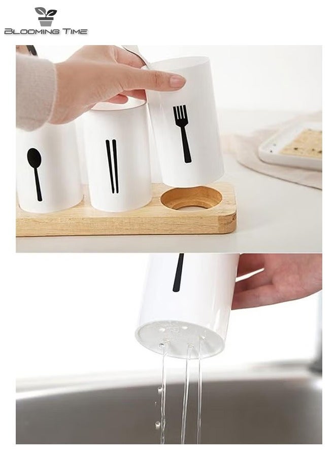 BLOOMING TIME - 3 Pcs Chopsticks, Fork, Spoon Classification Storage Box, Detachable Drain 24.3*9.3*13.5cm - Image 1