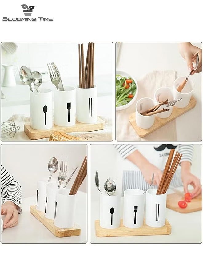 BLOOMING TIME - 3 Pcs Chopsticks, Fork, Spoon Classification Storage Box, Detachable Drain 24.3*9.3*13.5cm - Image 1