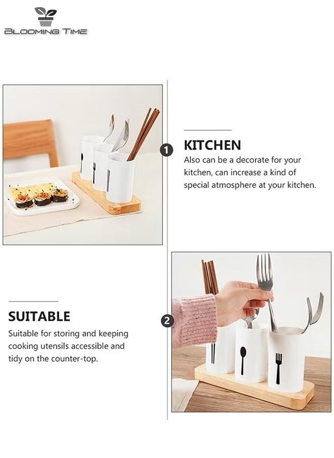 BLOOMING TIME - 3 Pcs Chopsticks, Fork, Spoon Classification Storage Box, Detachable Drain 24.3*9.3*13.5cm - Image 1