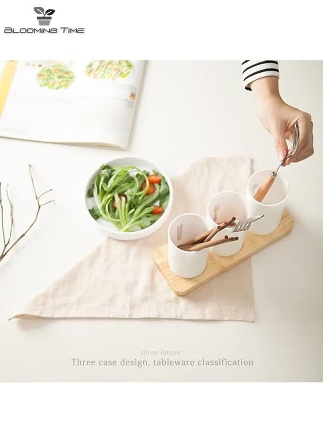 BLOOMING TIME - 3 Pcs Chopsticks, Fork, Spoon Classification Storage Box, Detachable Drain 24.3*9.3*13.5cm - Image 1
