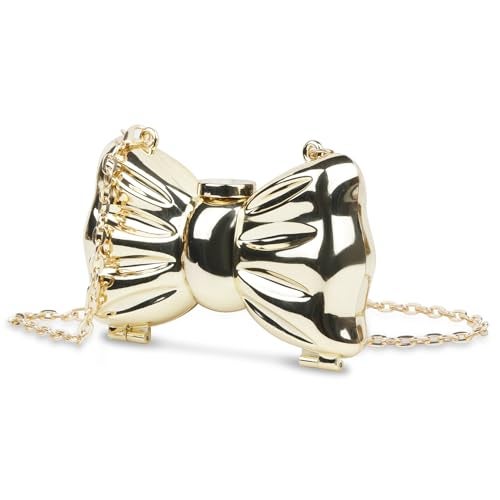 DOSYSO Women and Girls Bow Clutch Purse Metallic Acrylic Evening Handbag Crossbody Sling Bags with Detachable Chain Strap Glossy Stylish Latest Small Size Cute Wallet for Party Wedding Gift (Golden) - Image 1