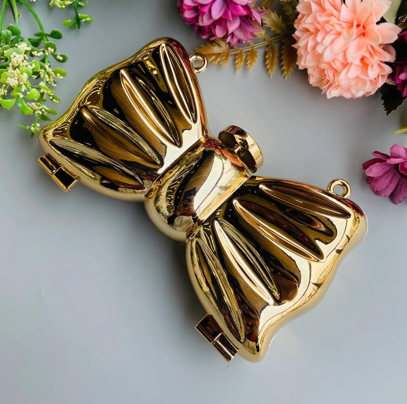 DOSYSO Women and Girls Bow Clutch Purse Metallic Acrylic Evening Handbag Crossbody Sling Bags with Detachable Chain Strap Glossy Stylish Latest Small Size Cute Wallet for Party Wedding Gift (Golden) - Image 2