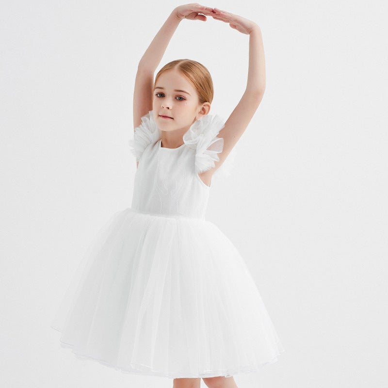 New girls solid color one-year-old performance puffy princess dress wedding dress dinner evening dress wholesale white
