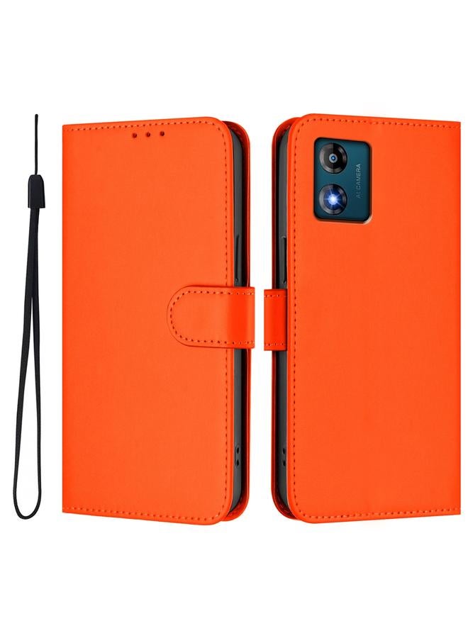 S-TOP Case For Motorola Moto E13 Skin Feel Solid Color Leather Phone Case with Lanyard - Image 2