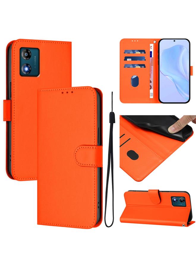 S-TOP Case For Motorola Moto E13 Skin Feel Solid Color Leather Phone Case with Lanyard - Image 1