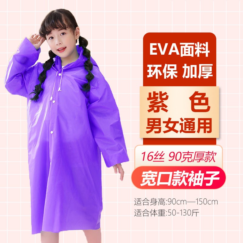 Eva Kidsren'S Raincoat, Transparent And Thickeneded, Long Style For Boys And Girls, Full-Body Travel Non-Disposable Student Poncho With Hood - Image 1