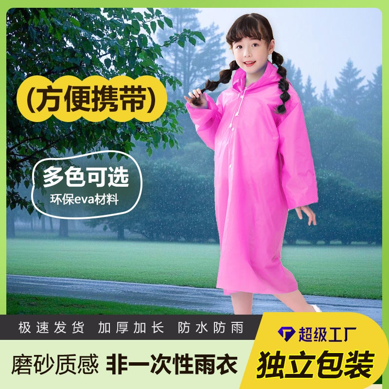 Eva Kidsren'S Raincoat, Transparent And Thickeneded, Long Style For Boys And Girls, Full-Body Travel Non-Disposable Student Poncho With Hood - Image 2