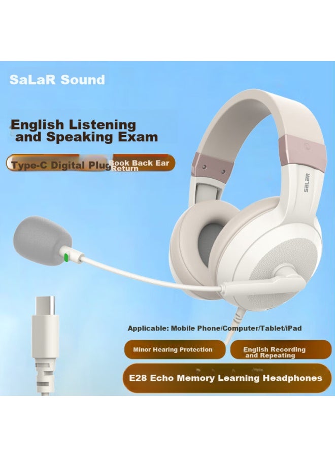 salar Shenglai E28 Type-c Headphone, Over-ear English Listening And Speaking Exam-specific, Oral Practice Headphones, Memory Aid For Memorizing Text, Suitable For C-port Computers, Ipad, Tablets, Apple, Huawei, Xiaomi - Image 1