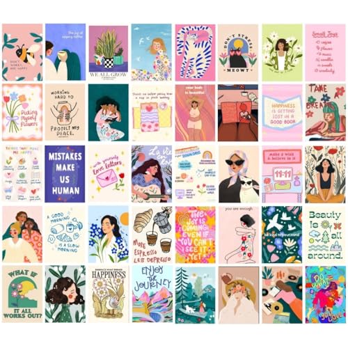 auraposter Paper Manifestation Poster|(Set Of 40)|Positive Affirmation Cards|Vision Board Supplies (15 X10 Cm)|Feel Good For Wall,Bedroom,Living Room|Pink Girly Aesthetic Posters|Glue Dots Included - Image 1