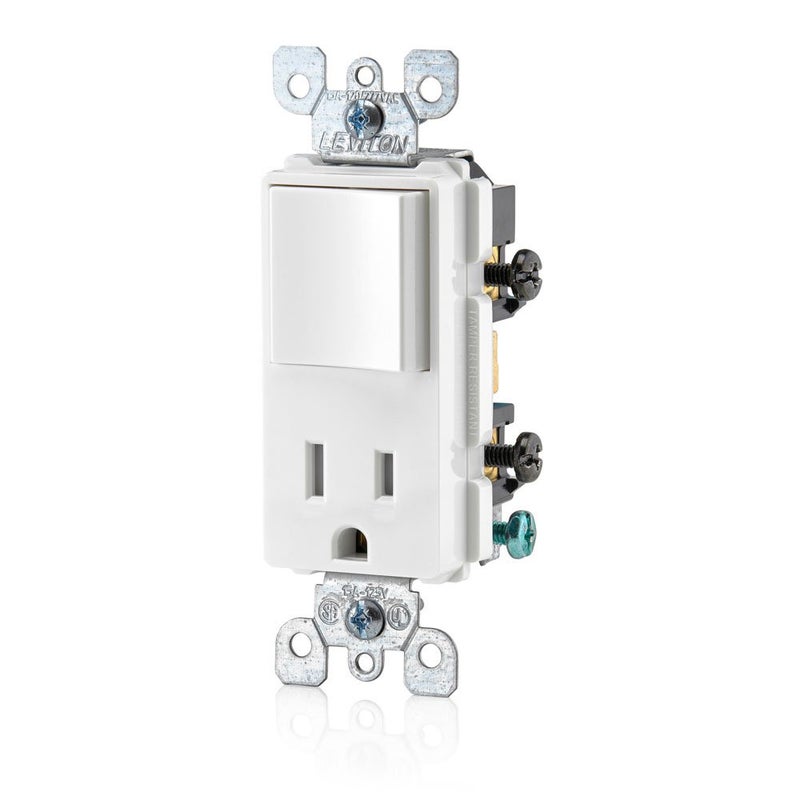 Leviton مفتاح تركيبة ديكورا ومأخذ مقاوم للتلاعب، T5625-W، أبيض - Image 1