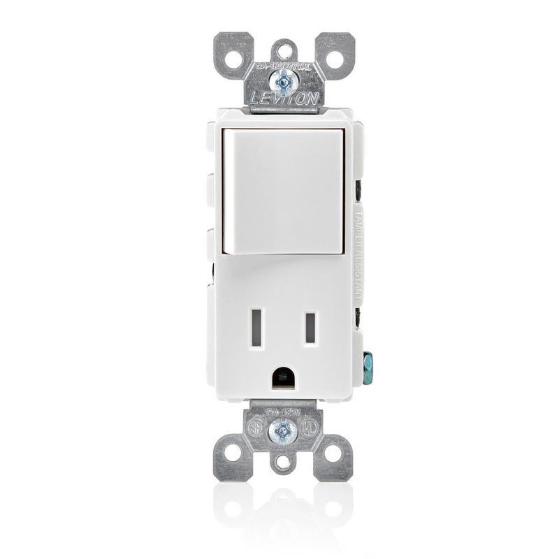 Leviton مفتاح تركيبة ديكورا ومأخذ مقاوم للتلاعب، T5625-W، أبيض - Image 2