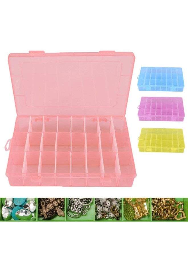 klarako Plastic Storage Organizer, 4 24 Grids Plastic Adjustable Box Detachable Travel Jewellery Box Jewellery Organiser Display Storage Case for Beads Rings - Image 3