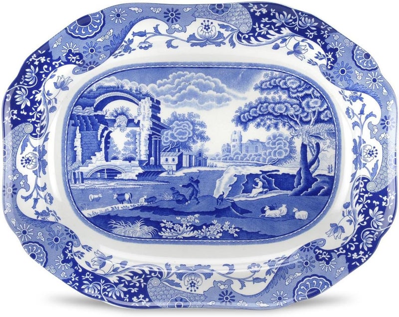 Spode Blue Italian Medium Oval Platter  14 Inch Serving Platter for Dessert Appetizers and Snacks  Made from Fine Porcelain  Microwave and Dishwasher Safe - Image 1