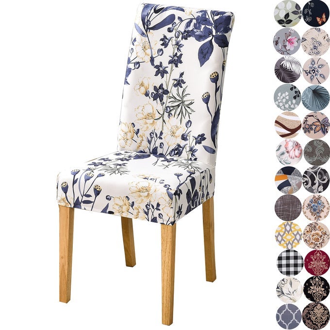 Stretchy Parson Chair Slipcovers for Dining Room Chair seat Covers Chair Protectors for Party Pet Protection Universal Fit Soft Polyester Set of 4 Flowers Beige III