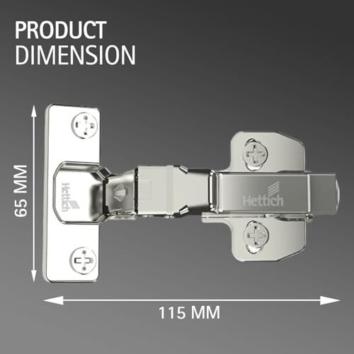 Hettich Sensys 8631i Soft Close 16 Crank Thick Door Hinge with Mounting Plate | Nickel Plated | 95° Opening for 15-32mm Overlay Doors | Screw-On | 1 Year Surface Warranty | Pack of 1 (2 Hinges) - Image 4