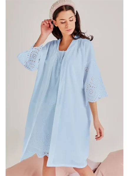 Magic Form 30108 Women's Blue Maternity Dressing Gown Nightgown Set