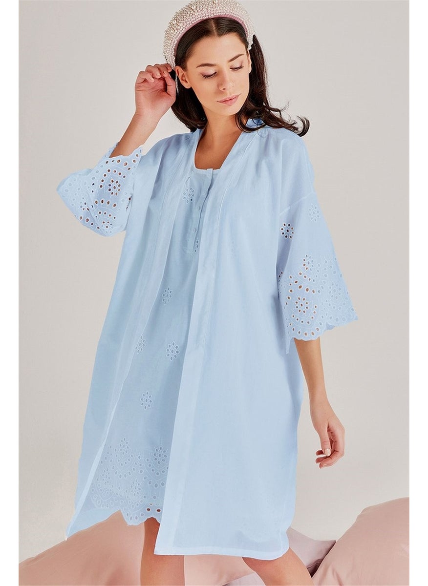 Magic Form - 30108 Women's Blue Maternity Dressing Gown Nightgown Set - Image 1