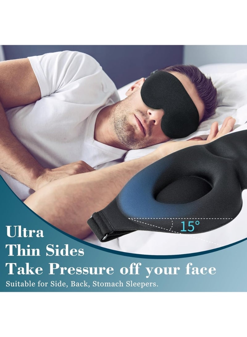 ZedAura 3D Sleep Mask, Sleeping Eye Mask for Women & Men, Luxury Night Blindfold Contoured, Light Blocking Eye Cover with Earplug Carry Pouch, Eye Shade with Adjustable Strap for Travel Nap, Black - Image 3