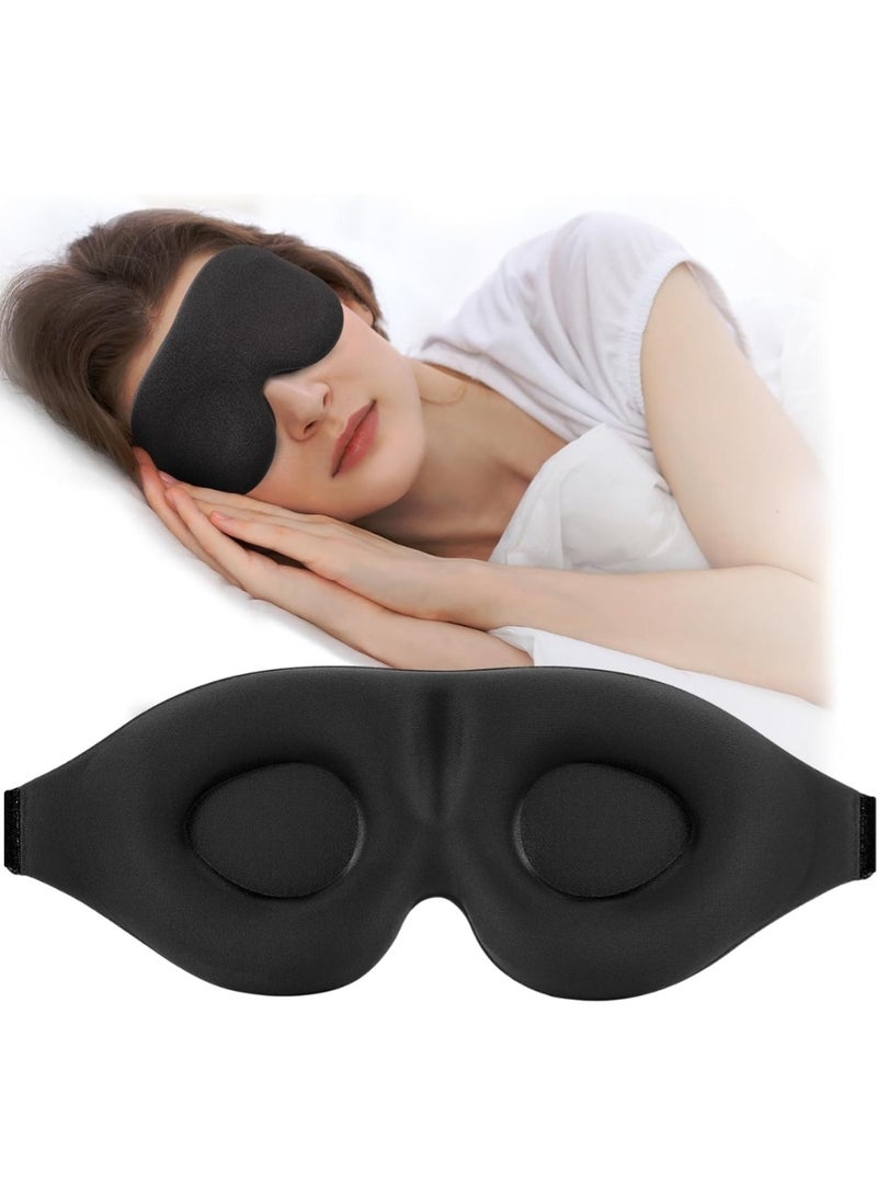 ZedAura 3D Sleep Mask, Sleeping Eye Mask for Women & Men, Luxury Night Blindfold Contoured, Light Blocking Eye Cover with Earplug Carry Pouch, Eye Shade with Adjustable Strap for Travel Nap, Black - Image 1
