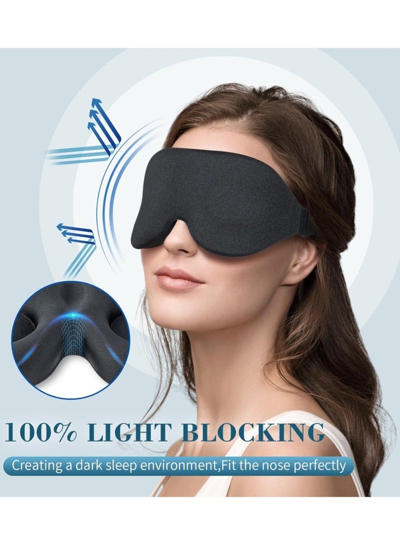 ZedAura 3D Sleep Mask, Sleeping Eye Mask for Women & Men, Luxury Night Blindfold Contoured, Light Blocking Eye Cover with Earplug Carry Pouch, Eye Shade with Adjustable Strap for Travel Nap, Black - Image 2