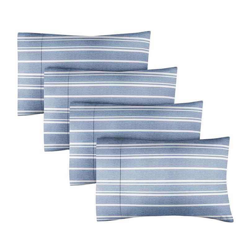 CGK Unlimited Queen Size Pillow Cases Set of 4 - Extra Soft Pack of 4 Pillowcases - Hotel Luxury Pillowcases - Machine Washable Pillow Protectors - 20x40 Pillow Cases 4 Piece - Soft Queen Blue Stripe Pillow Covers  - Image 1