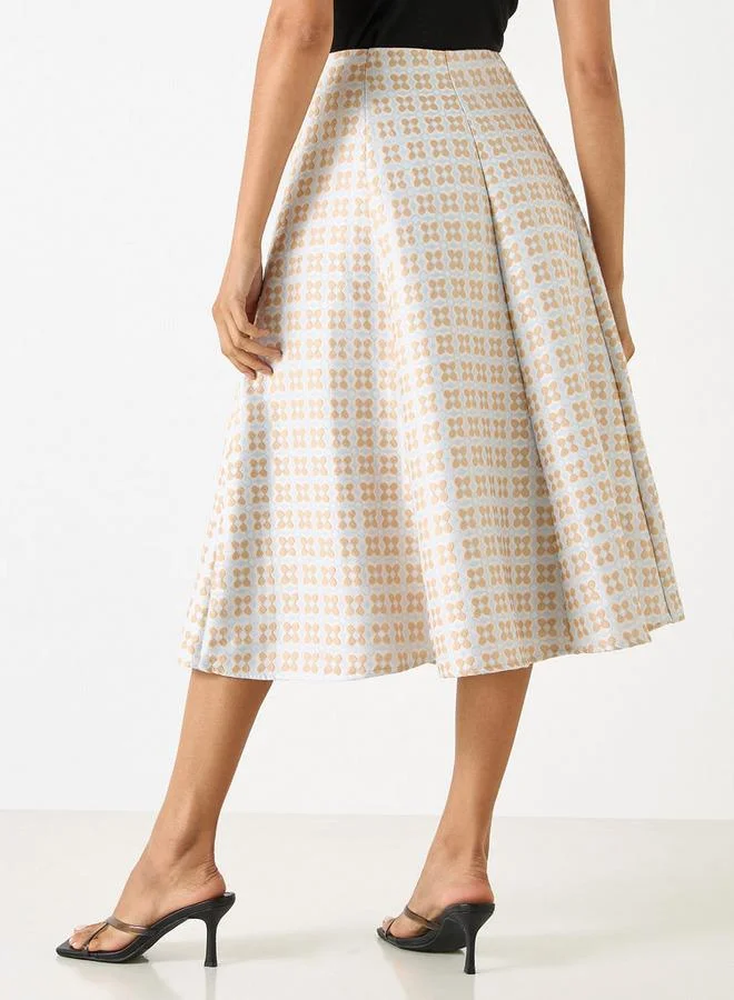 Iconic Iconic Textured A-line Midi Skirt with Zip Closure