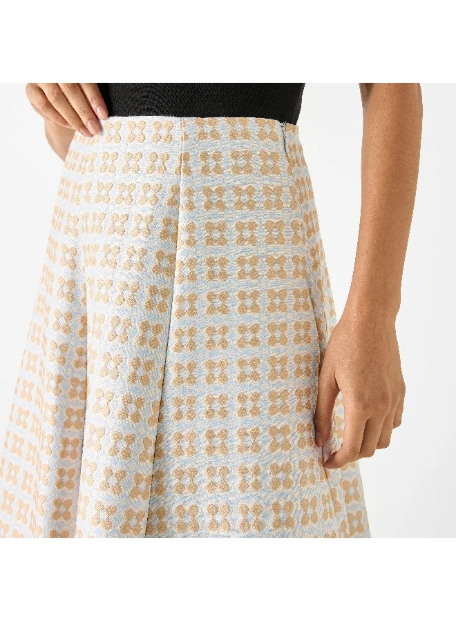Iconic Iconic Textured A-line Midi Skirt with Zip Closure
