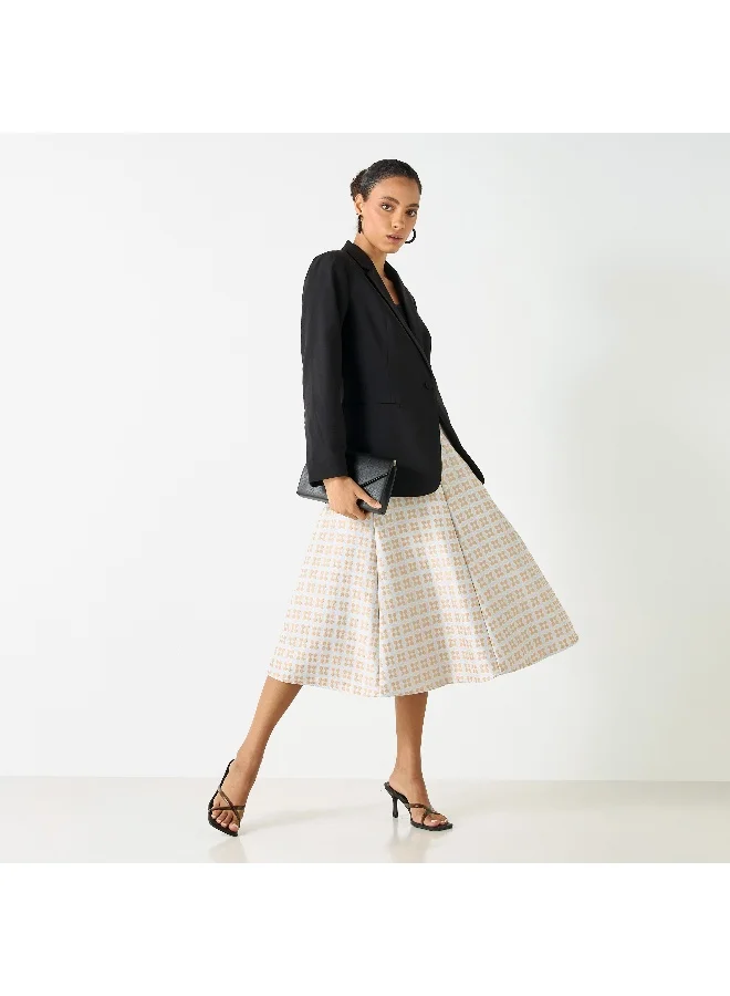 Iconic Iconic Textured A-line Midi Skirt with Zip Closure