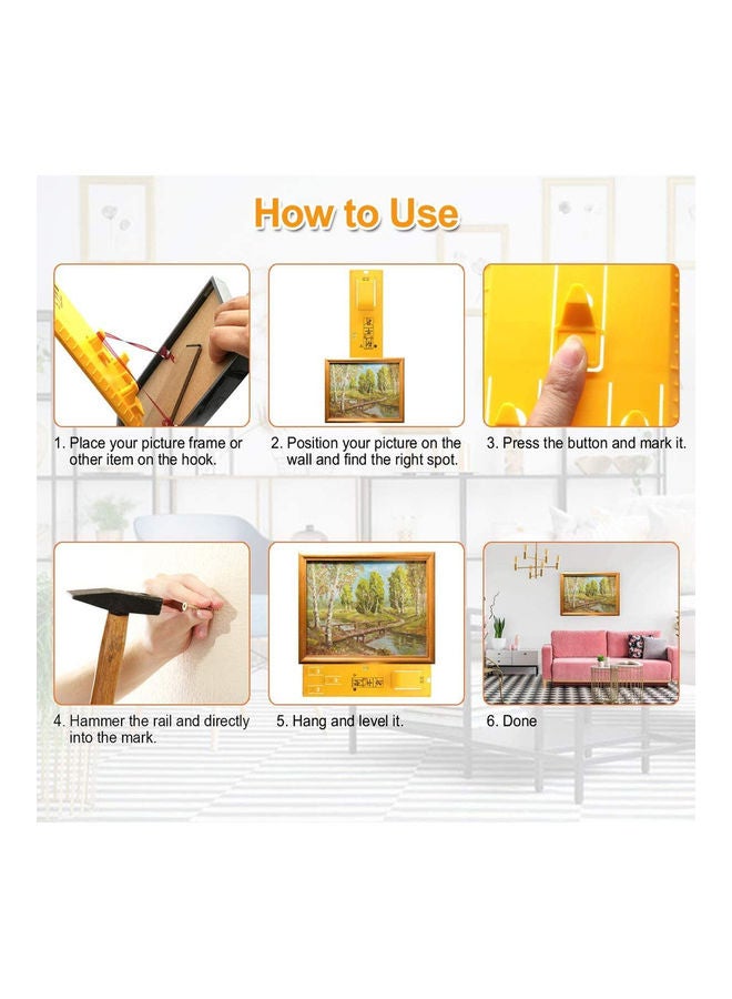 AMERTEER Portable Picture Frame Hanger Tool With Bubble Level Yellow 100grams - Image 2