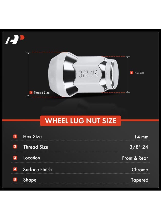 A-Premium Set of 16-PC, 3/8"-24 Wheel Lug Nut Compatible with Polaris Ranger 700 RZR XP 900 RZR S 570 RZR S 800, 1985-2023, 14 mm Hex Size - Image 2