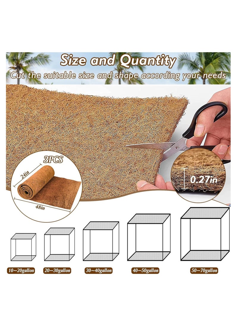 3 Rolls Reptile Carpet - 24 x 48 inches Natural Coconut Fiber Pet Mat, Tortoise Carpet Mat Coco Fiber Substrate Liner Pet Terrarium Liner for Lizard Turtle Gecko Bearded Dragon - Image 3