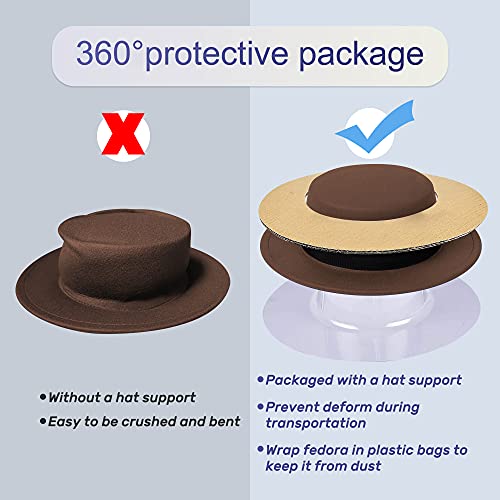 JINGSHA Classic Fedora Hat Flat Top Hat Felt Pork Pie Hat Wide Brim Church Derby Cap for Women and Men Coffee - Image 5