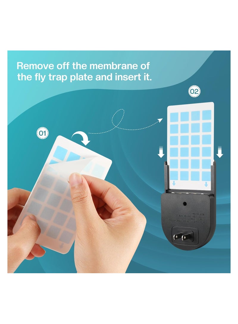Zikra Fly Traps Indoor, Fruit Gnat Fly Traps for House, Two Light Modes, Flying Insect Trap, Gnat Catcher Control for Indoor Plants, Plug-In Mosquito Killer, 2 Plug In Devices + 10 Sticky Mosquito Card - Image 4