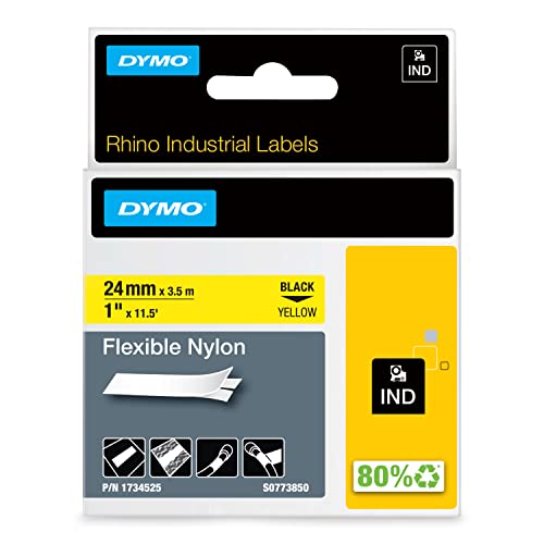 DYMO Industrial Labels, 1", Flex Nylon, Black on Yellow - Image 1