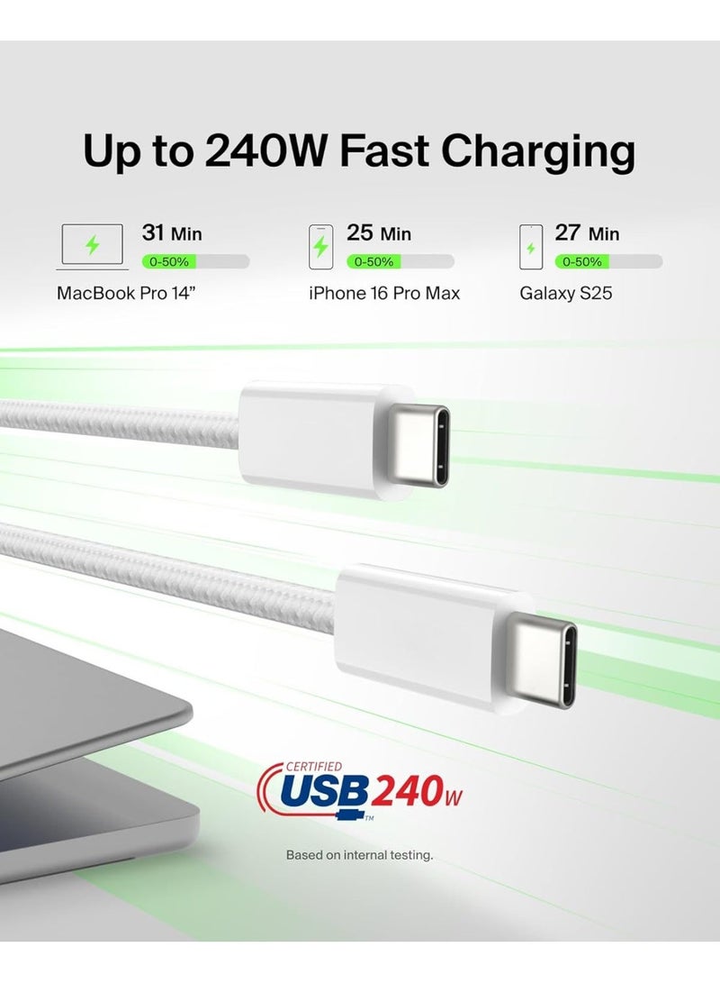 كلبور 240W USB C إلى USB C كابل 2M, كابل شاحن USB C, كابل شاحن نايلون نوع C الشحن السريع, كابلات أمن الكمبيوتر الشحن السريع, للآيفون 17 16 15 برو ماكس, ماك بوك برو / إير, آيباد برو, غالاكسي S26 S24, التبديل 2 - Image 2