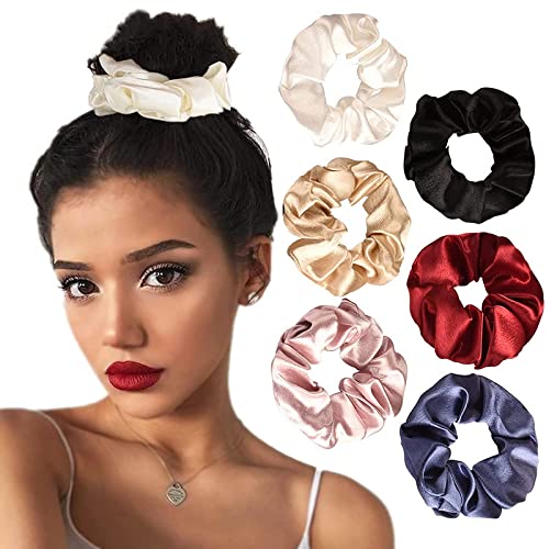 Belicia 6 Pack Satin Hair Bands Soft Elastics Hair Ties Hair Accessories for Women Teenage Girls Ponytail Holders - Image 1