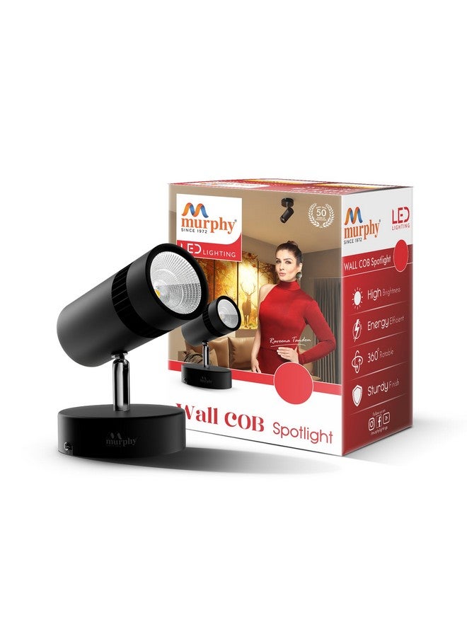 Murphy Aluminium 10W Adjustable Black Aliminum Led Wall Cob Surface Mounted Spot Light With 2 Years Warranty (Warm White, Pack Of 1) - Image 1