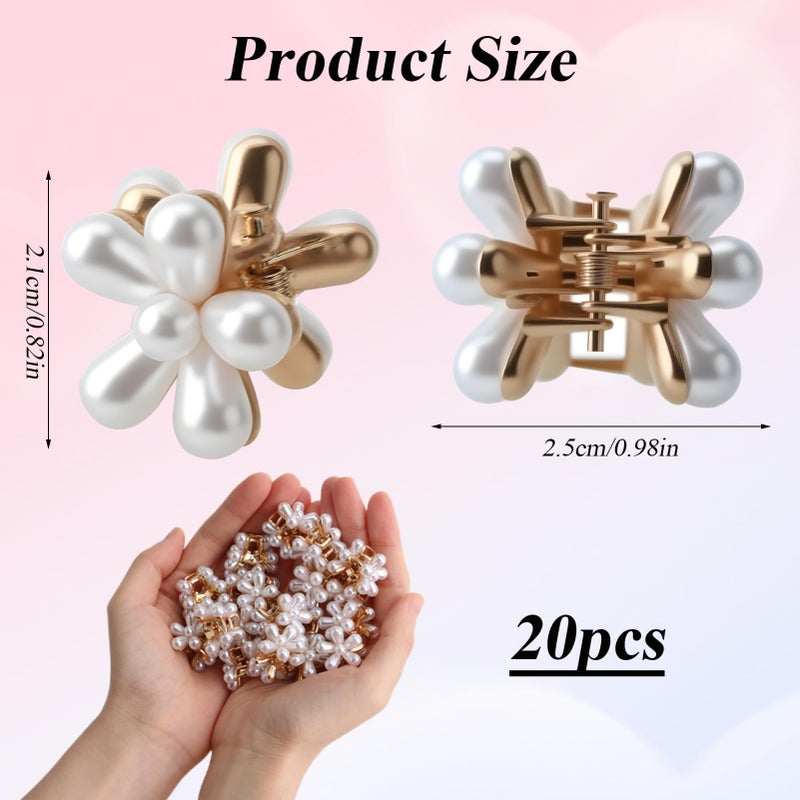 Aesnoun 20 Pcs Small Mini Pearl Flower Hair Clips, Mini White Flower Claw Design, Sweet Artificial Bangs Clips Decorative, Decorative Cute Hair Accessories for Women and Girls Party Birthday Festival - Image 2