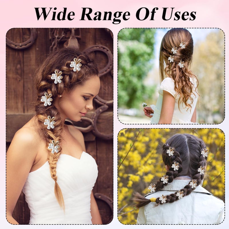 Aesnoun 20 Pcs Small Mini Pearl Flower Hair Clips, Mini White Flower Claw Design, Sweet Artificial Bangs Clips Decorative, Decorative Cute Hair Accessories for Women and Girls Party Birthday Festival - Image 4