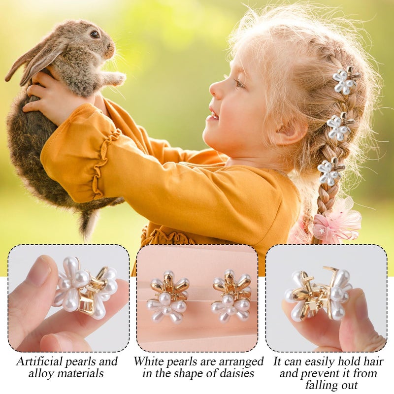 Aesnoun 20 Pcs Small Mini Pearl Flower Hair Clips, Mini White Flower Claw Design, Sweet Artificial Bangs Clips Decorative, Decorative Cute Hair Accessories for Women and Girls Party Birthday Festival - Image 5